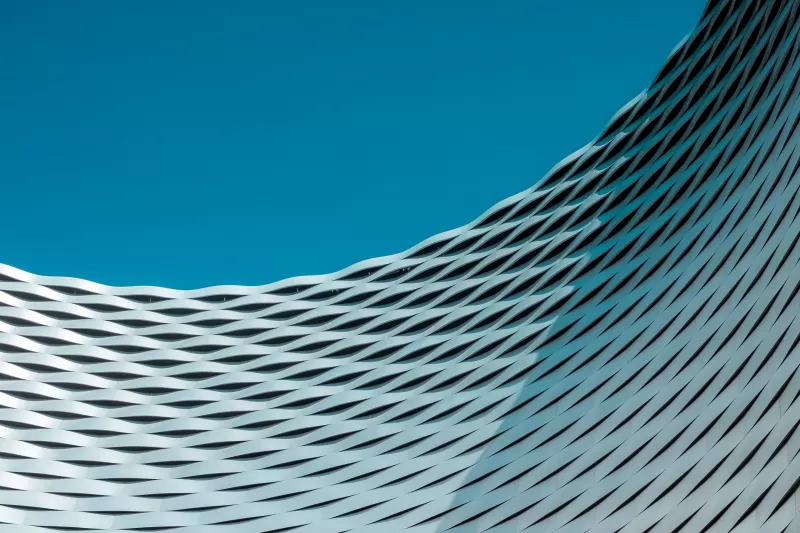 Messe Basel facade, Modern architecture, Teal sky, 4K wallpaper