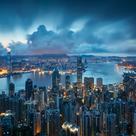 Victoria Harbour, Hong Kong City, Skyline, Cityscape, Honor Magic VS, Stock, City lights