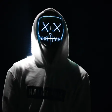 Man, LED mask, Dope, Night, Anonymous, Hoodie, AMOLED, Black background, 5K