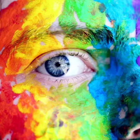 Face, Closeup, Paint, Colorful, Blue eyes, 5K