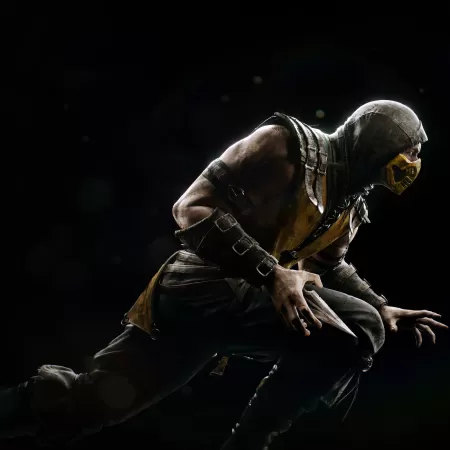 Scorpion, Mortal Kombat X, Black background, PlayStation 4, Android, Xbox One, PC Games, iOS Games, 5K