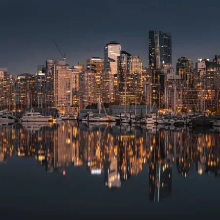Vancouver City, Harbor, Night lights, Cityscape, Reflections, Nightscape, 5K, 8K