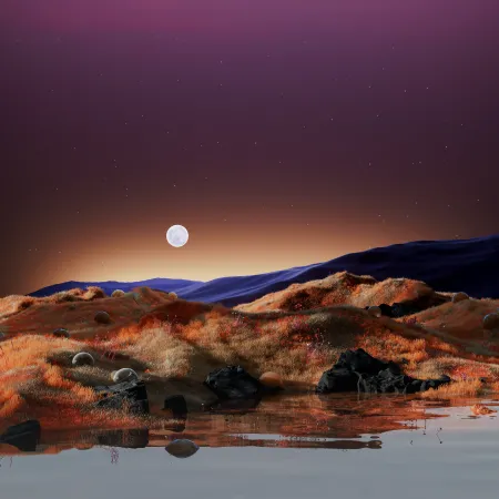 Scenic Landscape, Surreal, Sunset, Digital Art, Aesthetic wallpaper 5K, Stars in sky
