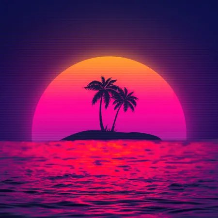 Vaporwave, Sunset, Palm trees, Island, 5K background, Pink aesthetic