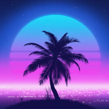 Vaporwave 4K wallpaper, Palm tree, Sunset, Tropical, 5K, Aesthetic wallpaper