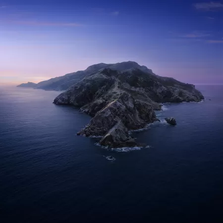 macOS Catalina, Mountains, Island, Evening, Twilight, Sunset, Stock, 5K