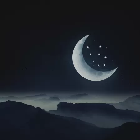 Half moon, Stars, Mountains, Night, Cold, Aesthetic