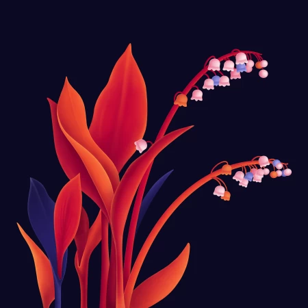 Lily flowers, Digital Art, Dark background, Vivid, Orange