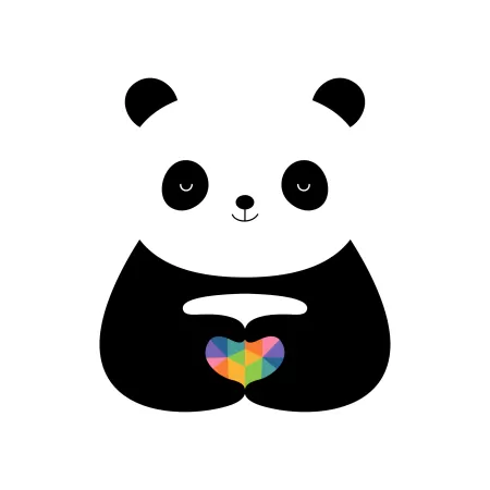 Cute panda, Love heart, Colorful hearts, White background, Minimal, Happy