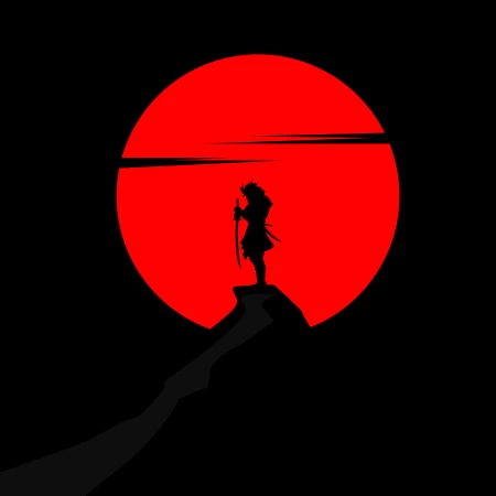 Samurai, Katana, Warrior, Immortal, Sun, Silhouette, Black background, AMOLED