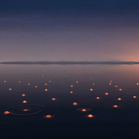 Lake, Lights, Night, Starry sky, Windows 11
