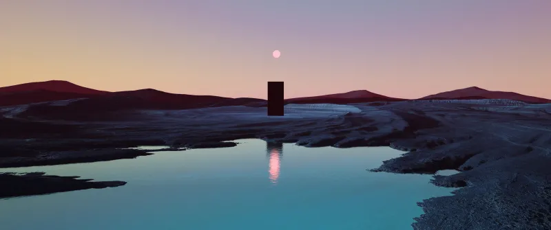 Monolith, Ultrawide, Sunset, Lake, Scenic, Surreal, Landscape
