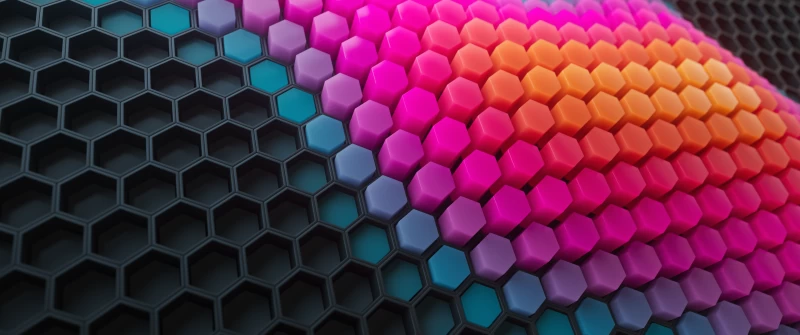 Hexagons, Patterns, Colorful background, Colorful blocks, Black blocks, Geometric, 3D background
