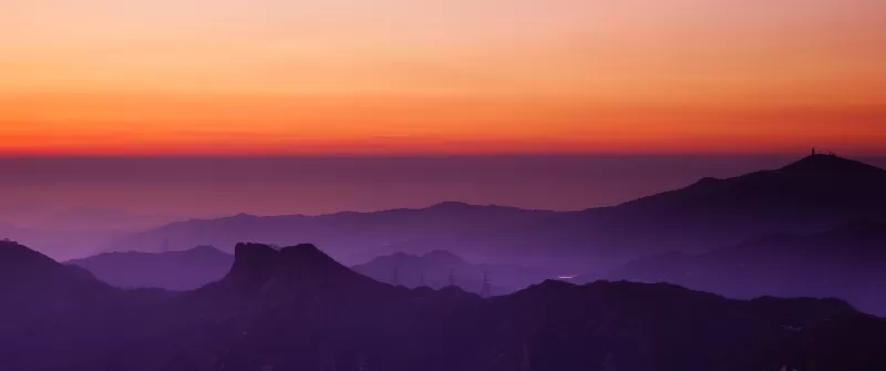 Lion Rock Hill, Sunset, Hong Kong, Dusk, Mountain View, Fog, Horizon, Clear sky, Landscape, Scenery, 5K