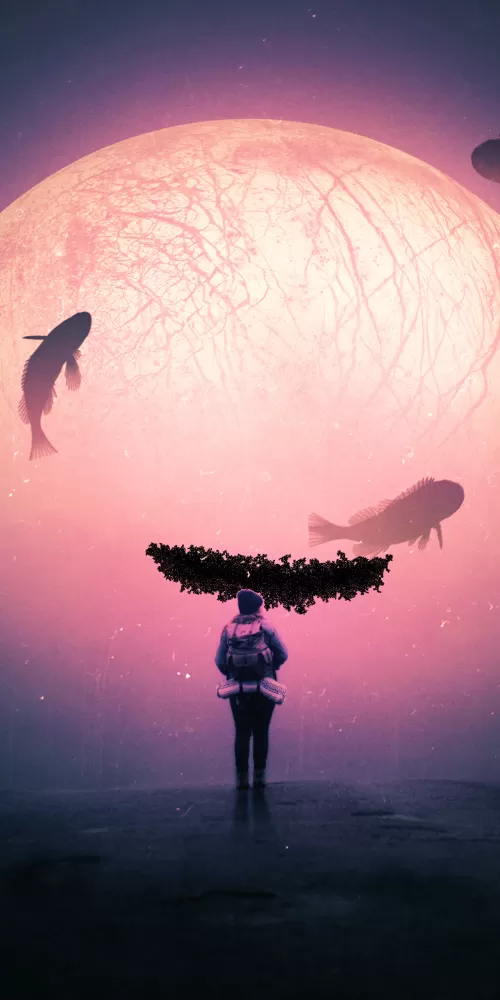 Alone, Surreal, Dream, Fishes, Moon, Travel, Explorer