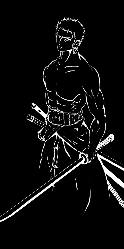 Roronoa Zoro, One Piece, Pirate Hunter, Black background, Minimalist, 5K