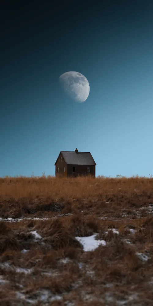Moon, Aesthetic, Iceland, House, Landscape, Outdoor, Countryside, Rural, Grass field