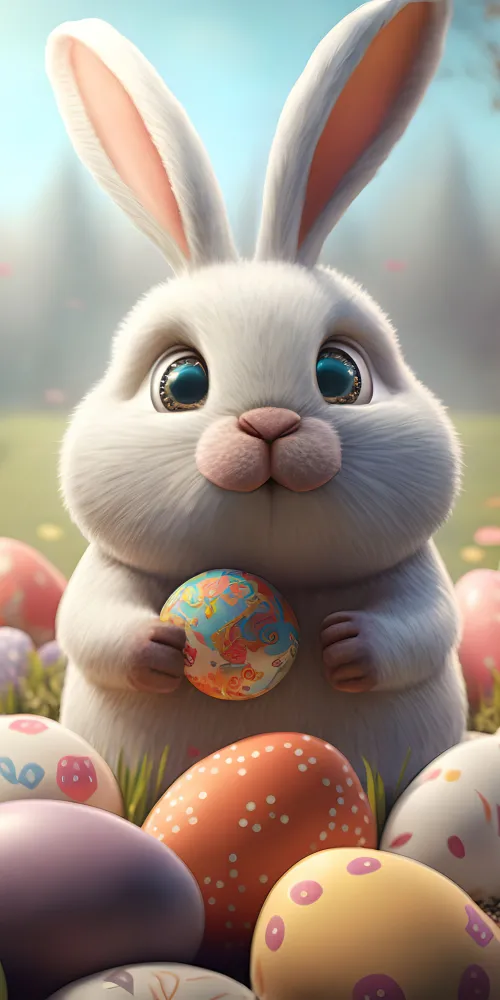 Cute easter bunny, Easter eggs, AI art, 4K