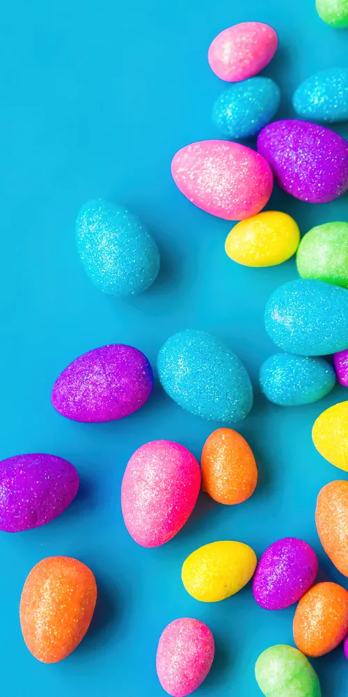 Easter eggs, Colorful eggs, Sky blue, Cyan background, 4K