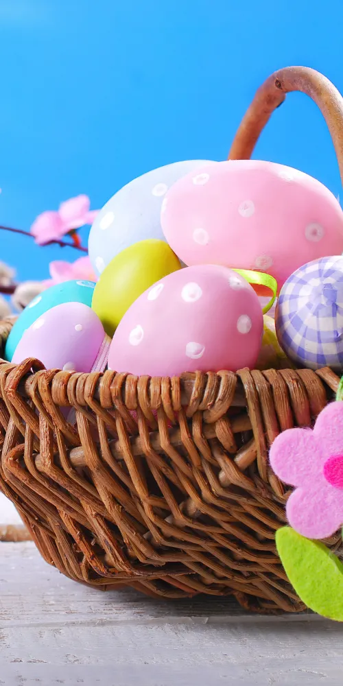 Easter eggs, Basket, Easter Decoration, 4K
