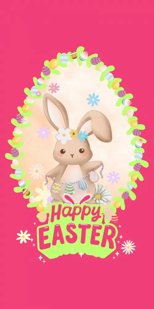 Happy Easter, Cute easter bunny, Pink background