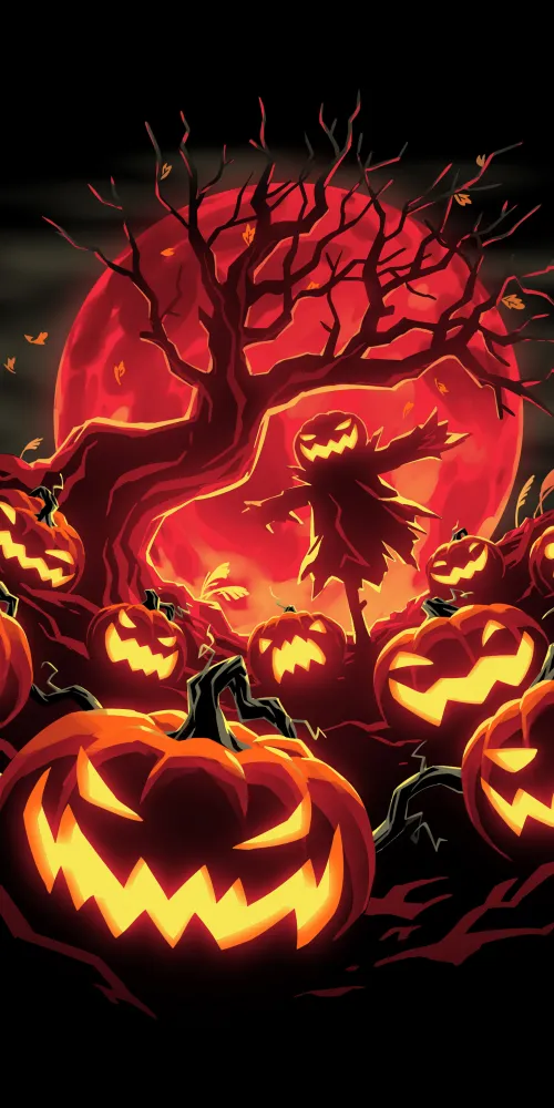 Halloween pumpkins, Haunted, Scarecrow, 5K, Black background, 8K