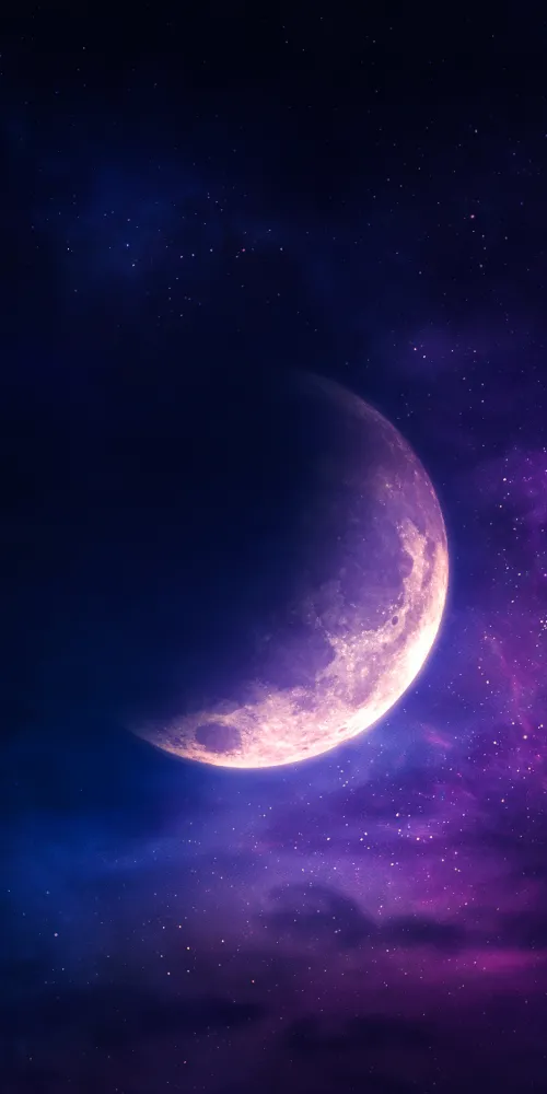 Moon, Stars, Purple sky, Surreal, Aesthetic