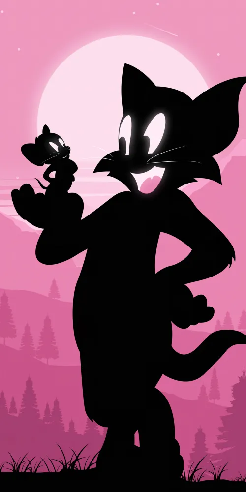 Tom & Jerry, Silhouette, Tom cat, Jerry mouse, Cartoon, 5K
