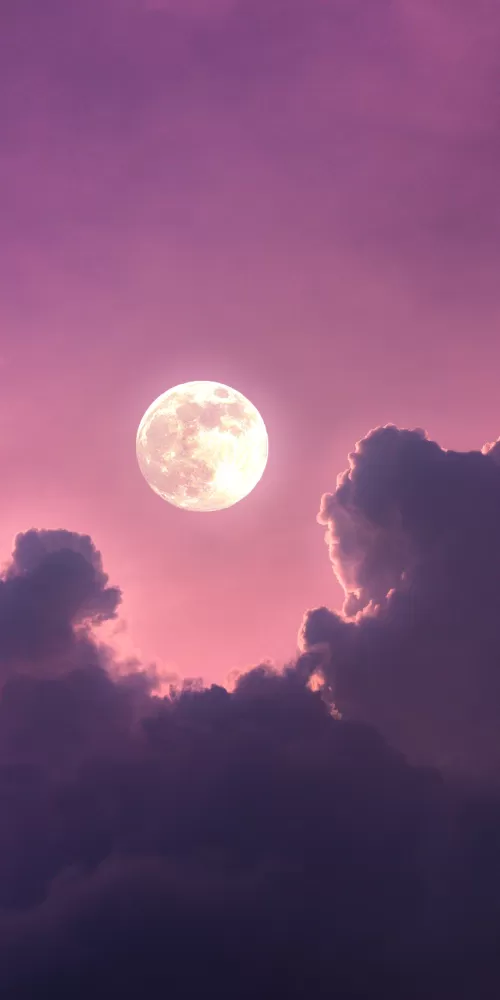 Full moon, Clouds, Pink sky, Scenic, Aesthetic