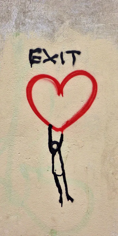 Hanging to red heart, Graffiti iPhone wallpaper