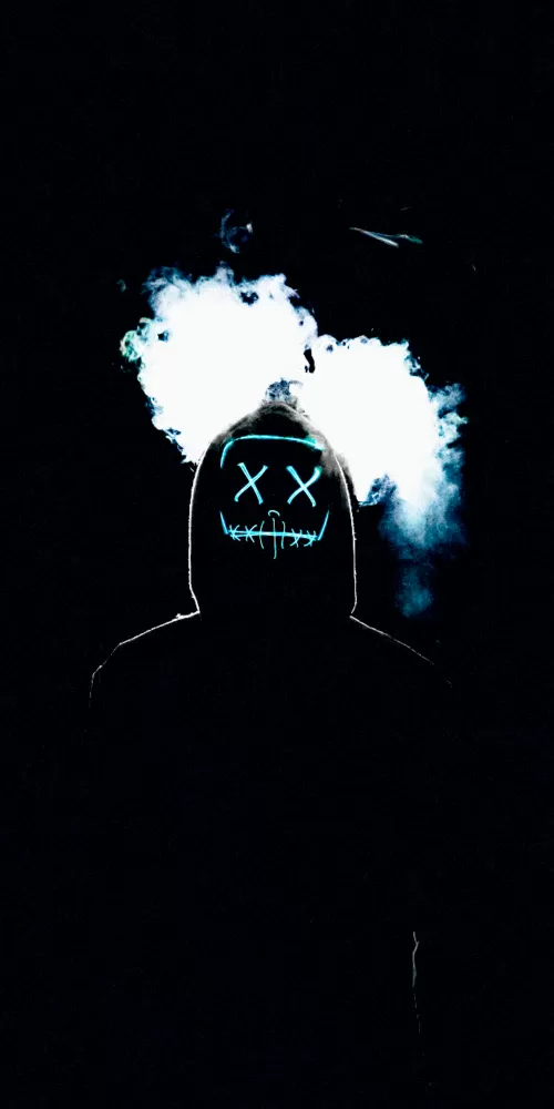 Man, LED mask, AMOLED, Smoke, Black background, Anonymous