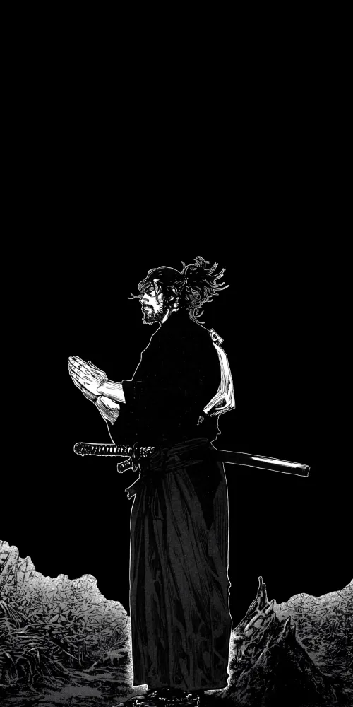 Musashi Miyamoto (Vagabond), iPhone wallpaper 4K, Black background