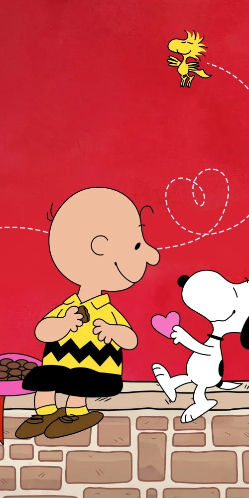 Charlie Brown, Snoopy, iPhone background 4K, Red background