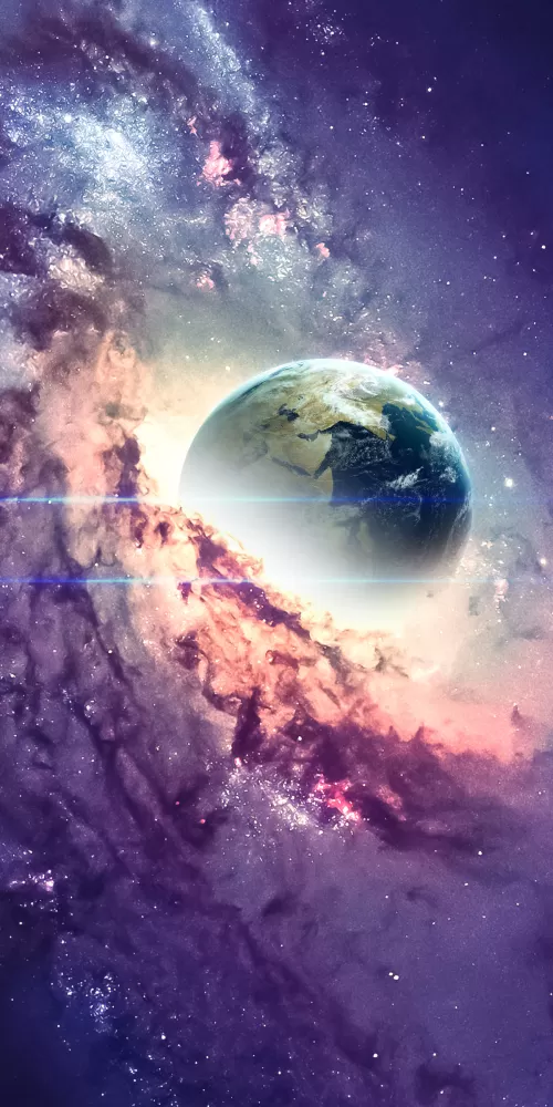 Earth, Nebula, Galaxy, Milky Way, Stars, Purple background, Cosmos, Planet