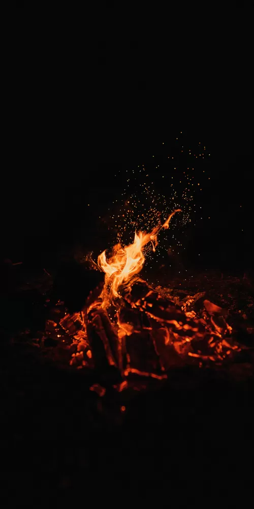 Bonfire, Dark, Black background, Campfire, Flame, Night time, Burning, Outdoor, 5K