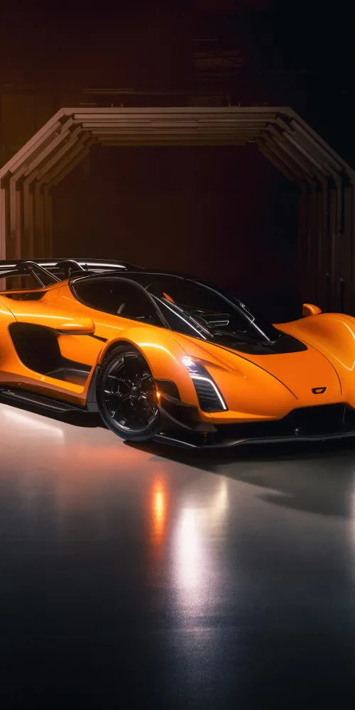 Czinger 21C, Orange hypercar, Phone wallpaper, Dark garage