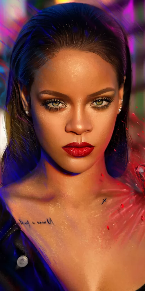 Rihanna, Barbadian singer, Portrait, Paint, Colorful, Vivid, Magical, Illustration