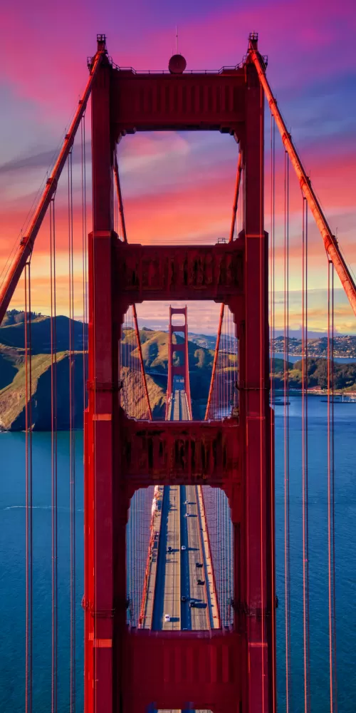 Golden Gate Bridge, California, USA, Sunset, Colorful Sky, Suspension bridge, Bay Area, Famous Place, Landmark, Aesthetic, 5K