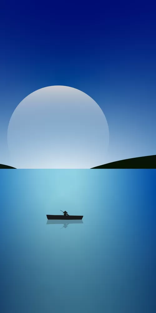 Moon, Night, Seascape, Sailing boat, Blue, Minimal, 5K, 8K