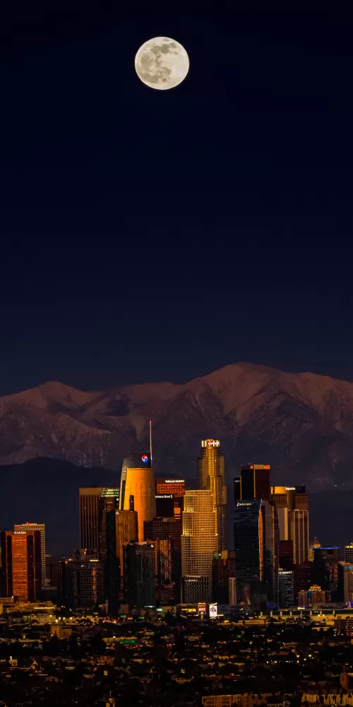 Los Angeles, Downtown, Cityscape, Night, Full moon, Dark, 5K, 8K