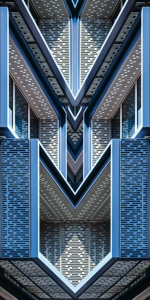 Architectural Design, Blue, Building, Symmetrical, Pattern, 5K