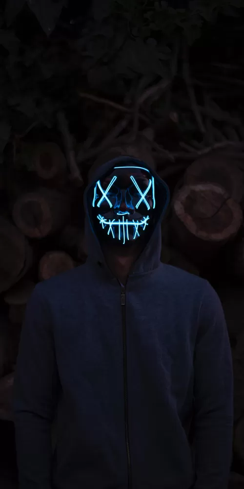 Man, LED mask, Anonymous, Dark background