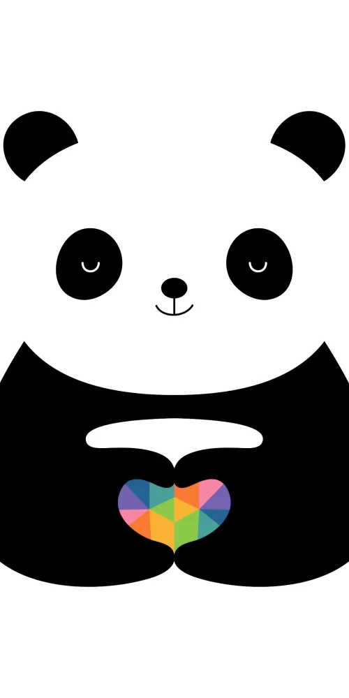 Cute panda, Love heart, Colorful hearts, White background, Minimal, Happy