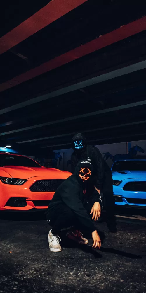Ford Mustang, LED masks, Person, Hoodie, Anonymous, Black Hoodie, Dark