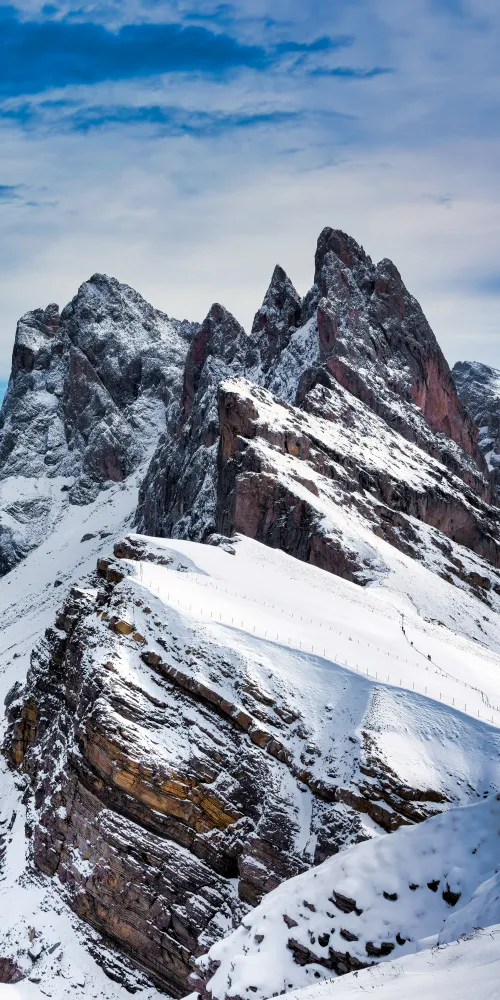 Seceda Mountain, Winter, Peak, Alps mountains, Dolomites, Italy, 5K, 8K
