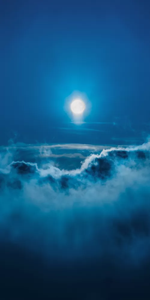 Moon, Night, Above clouds, Cold, Blue Sky, 5K