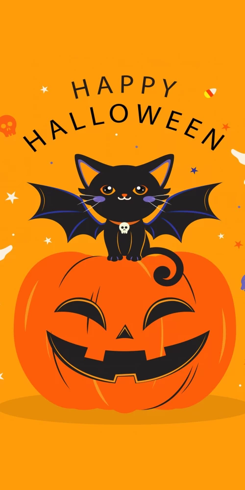 Happy Halloween, Halloween Bats, Halloween Pumpkin, Yellow background, 5K