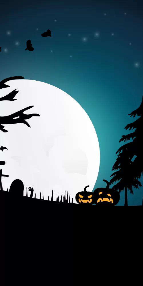 Halloween pumpkins, Moon, Night, Silhouette, 5K