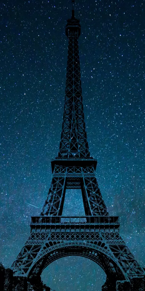 Eiffel Tower, Night, Paris, Silhouette, Starry sky, Blue Sky, 5K,France